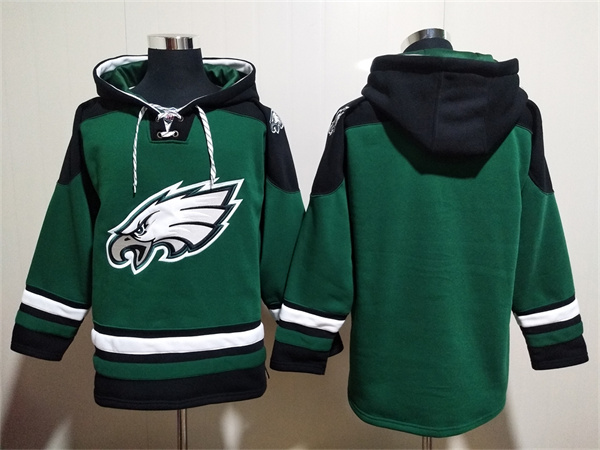 Men's Philadelphia Eagles Blank Green Lace-Up Pullover Hoodie